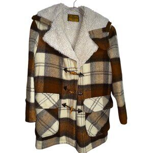 Vintage Robert‎ Brown Lewis Plaid Wool Toggle Coat Size 42 Western Ranch Preppie